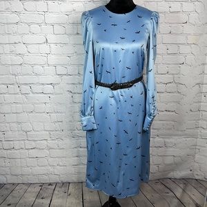 H & M Crane/Heron print satin finish dress size 8